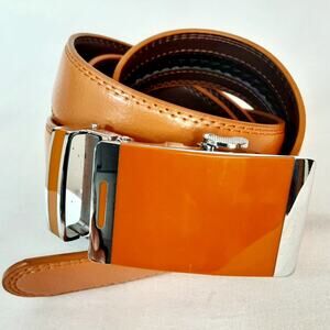 💎Mens Heavy Duty PU Leather Butterscotch Orange Ratchet Slide Belt Size XXL